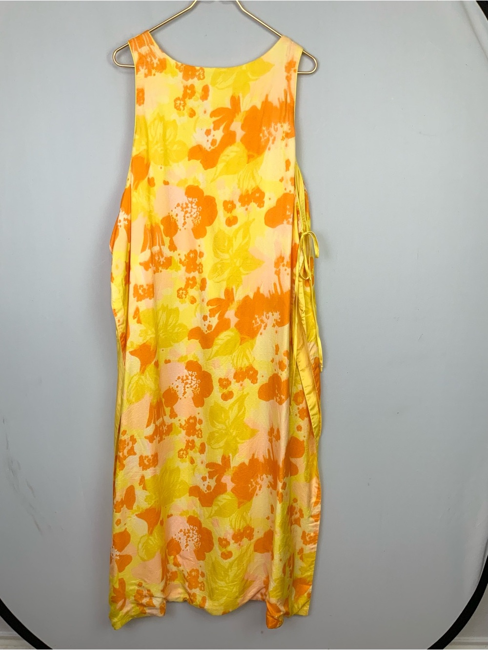 Vintage Sears At Home Wear Yellow Floral Lounger House Coat Apron Kaftan Dress